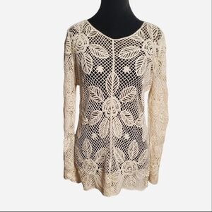 Forgotten Grace Open Knit Crochet Flower top Size S Boho Fairy Grunge Festival